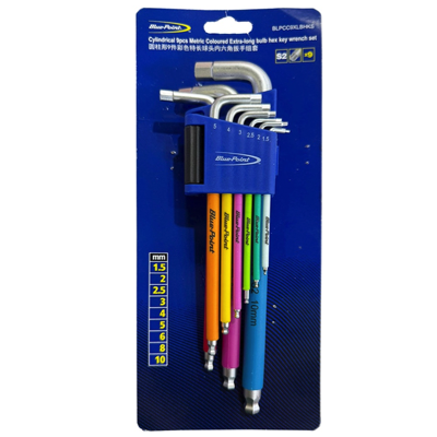 BluePoint 9PC METRIC Coloured Extra Long HEX KEY With Ball End Wrench Set BLPCC9XLBHKS